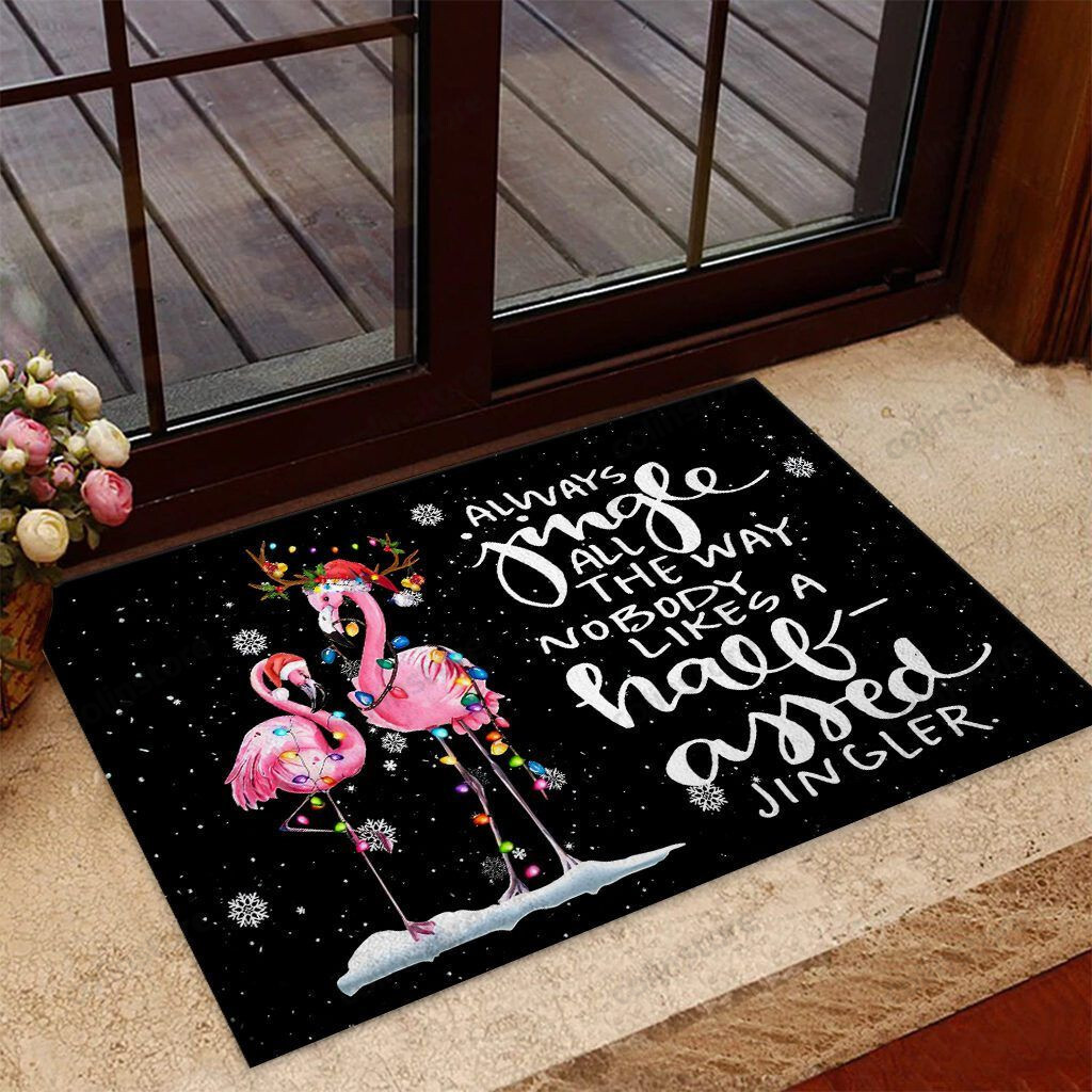 Always Jingle All The Way Flamingo Doormat Welcome Mat