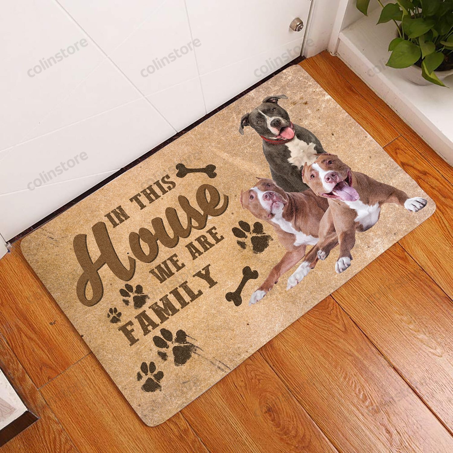 Amazing American Pit Bull Terrier Family Dog Doormat Welcome Mat