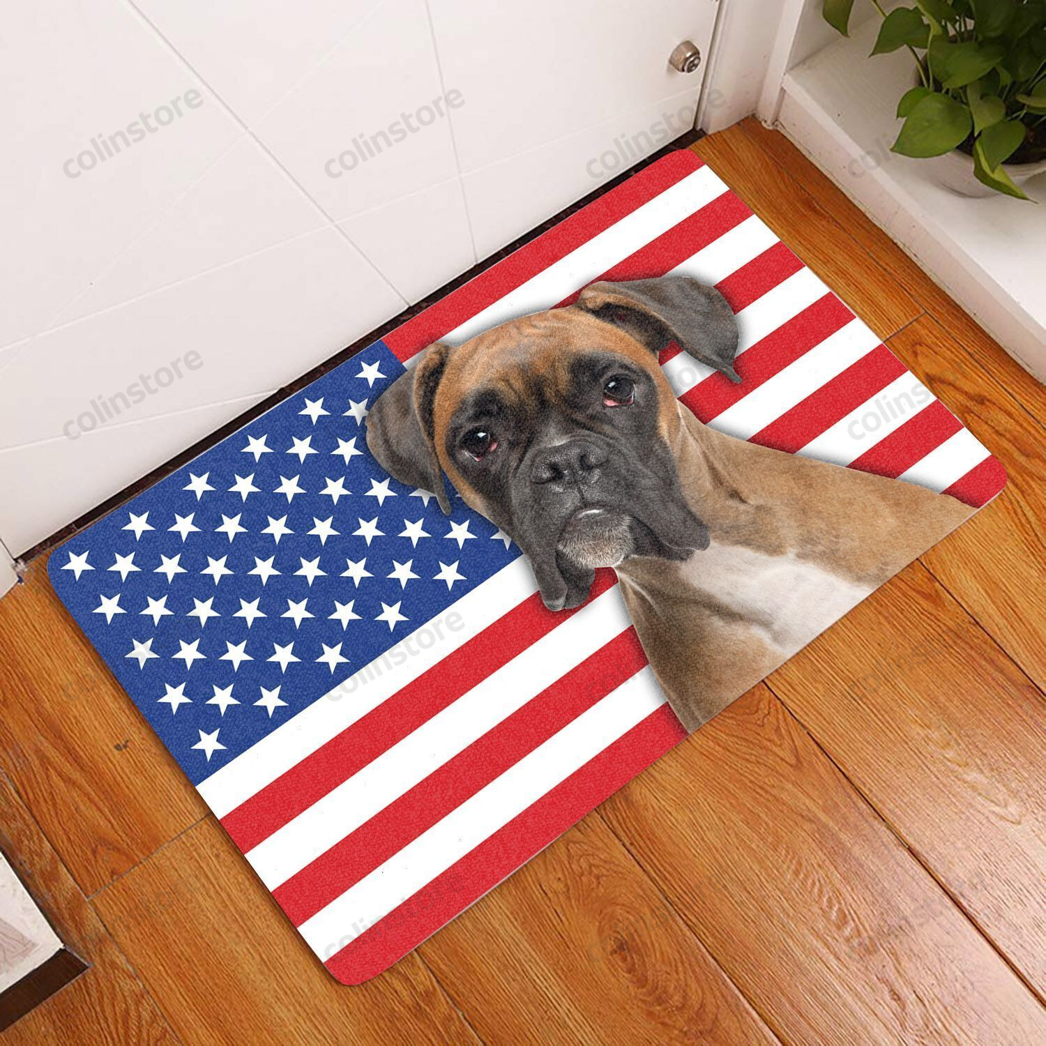 Amazing Boxer With American Flag - Dog Doormat Welcome Mat