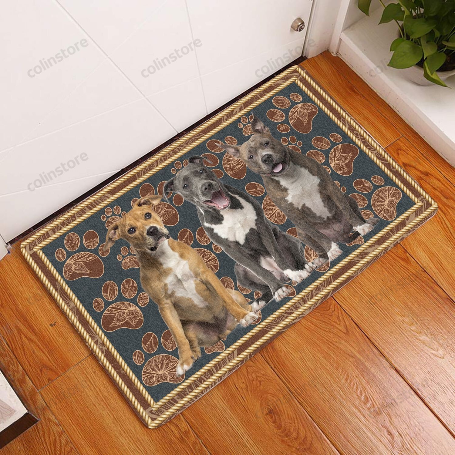 American Staffordshire Terrier Flower Paw - Dog Doormat Welcome Mat