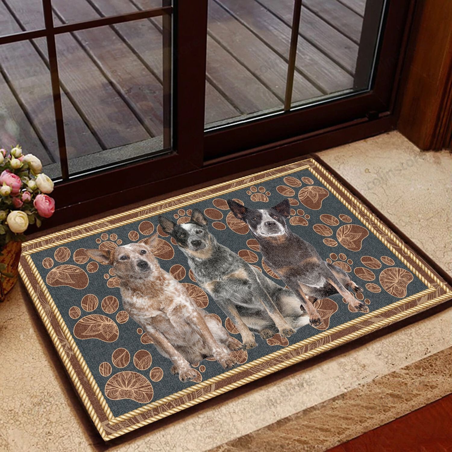 Australian Cattle Dog Flower Paw - Dog Doormat Welcome Mat