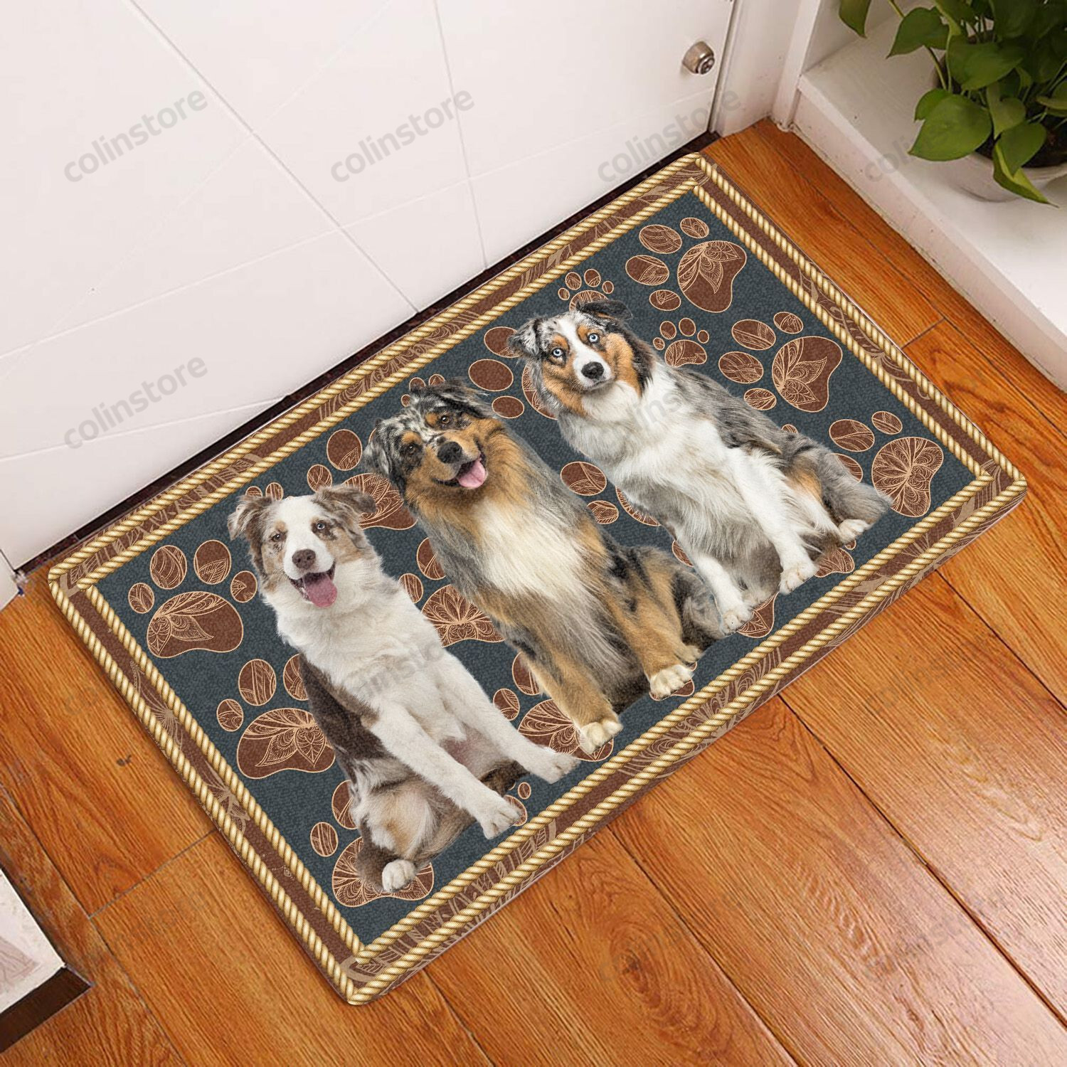 Australian Shepherd Flower Paw - Dog Doormat Welcome Mat