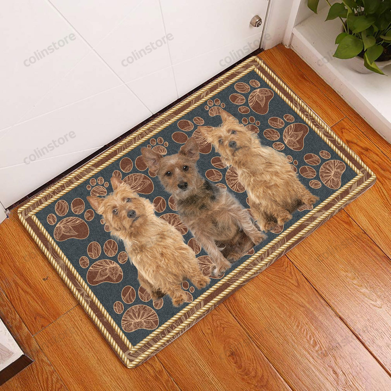 Australian Terrier Flower Paw - Dog Doormat Welcome Mat