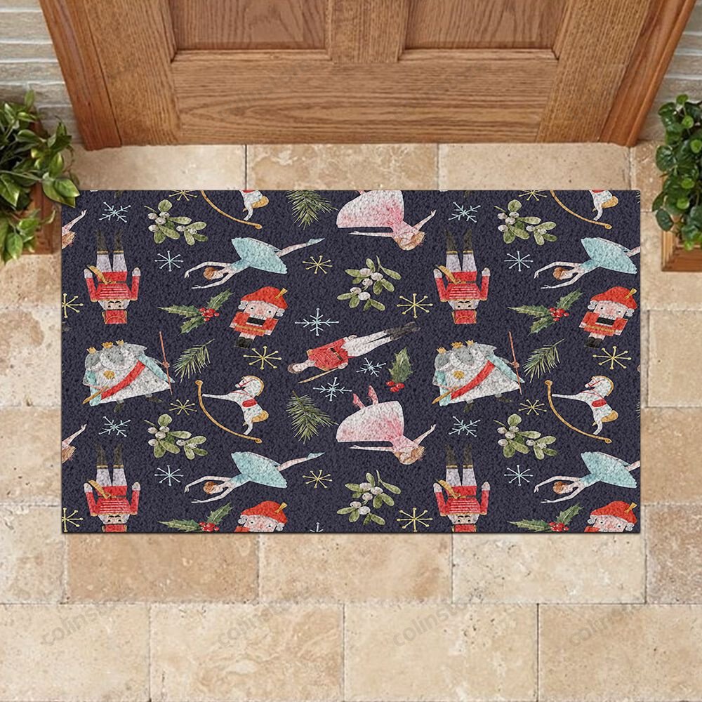 Ballet Dancers And Nutcrackers Christmas Pattern Doormat Christmas Pattern Doormat