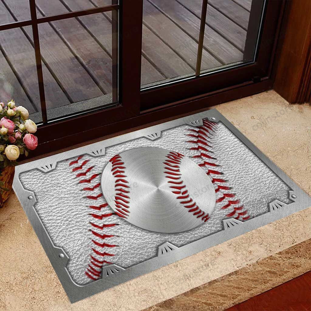 Baseball Metal Pattern Print Baseball Doormat Welcome Mat
