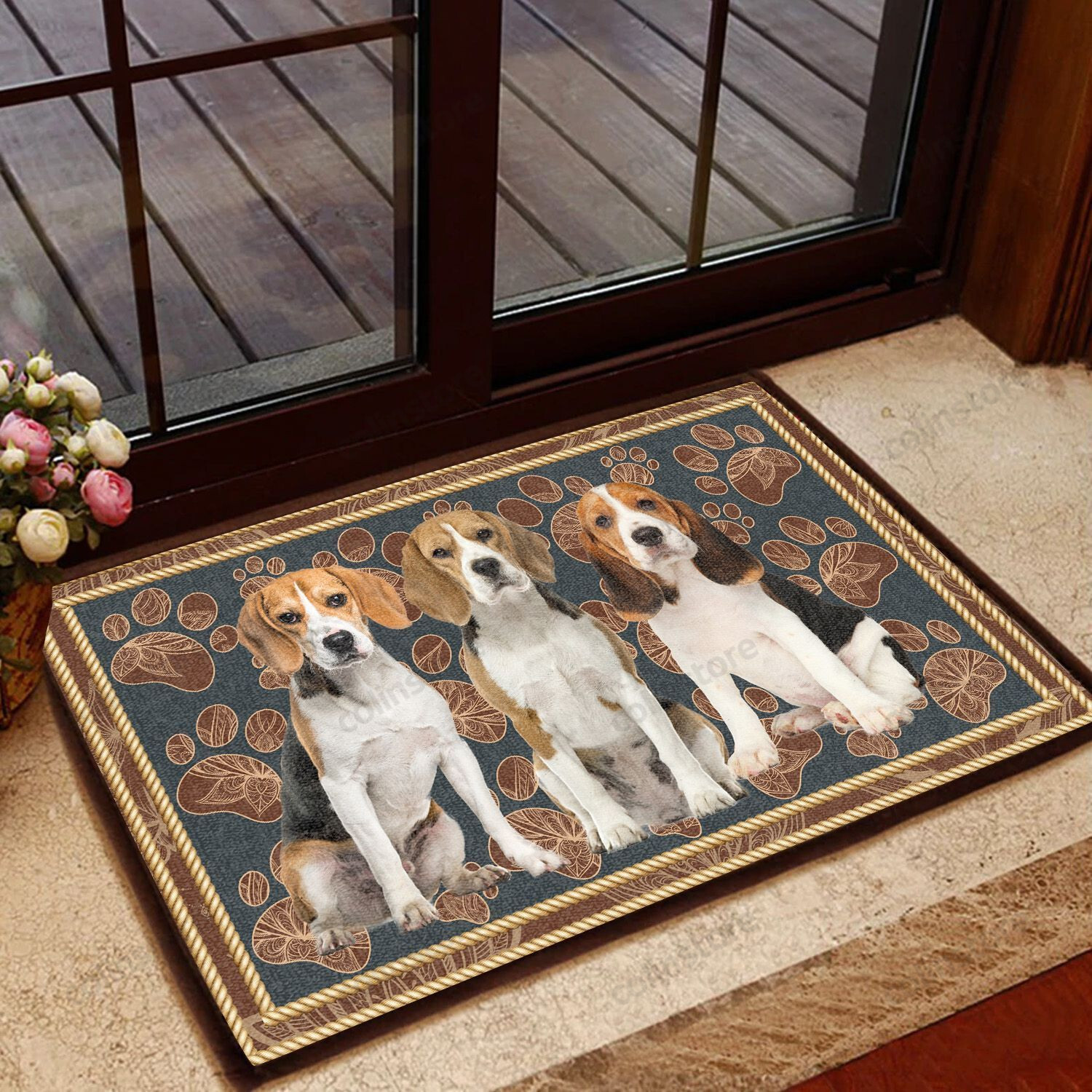 Beagle Flower Paw - Dog Doormat Welcome Mat