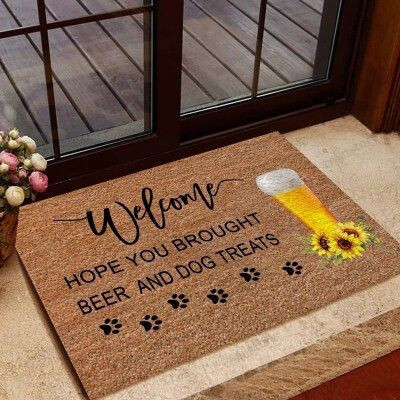 Beer Sunflower Dog Treats Funny Outdoor Indoor Wellcome Doormat