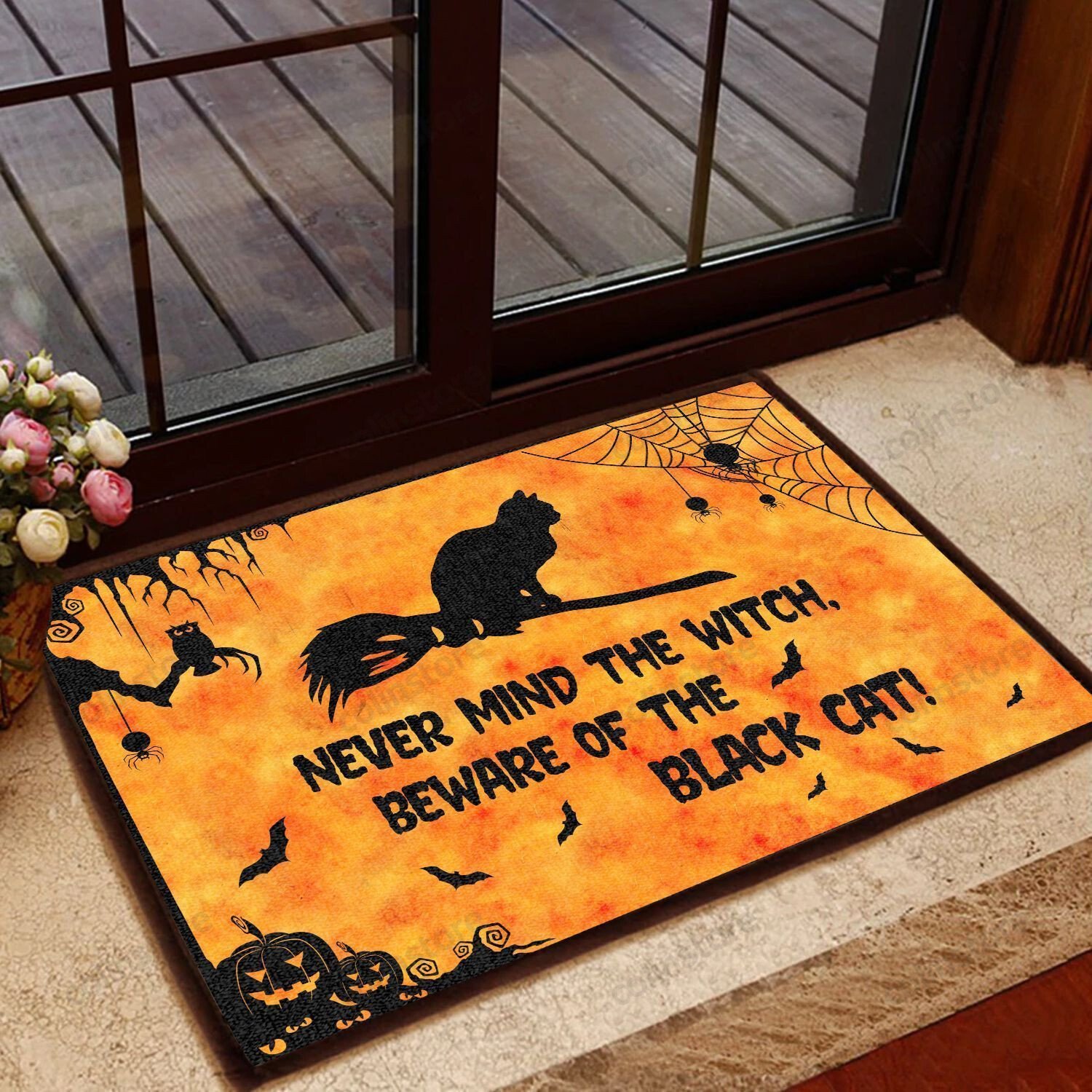 Beware Black Cat Witch Doormat Welcome Mat