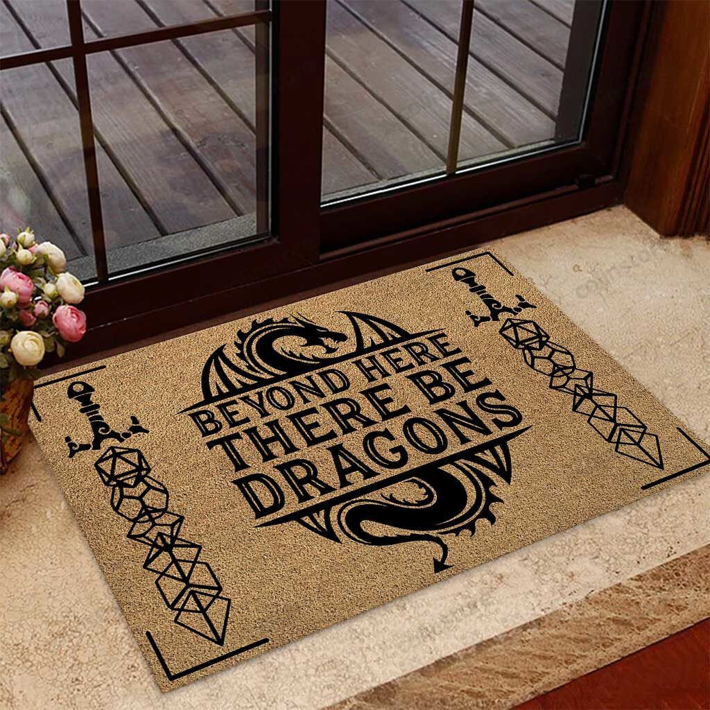 Beyond Here There Be Dragons Tabletop Role-playing Gamerpg Doormat 1 Welcome Mat