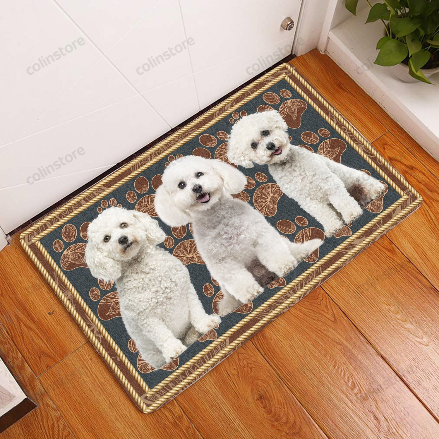 Bichon Frise Flower Paw - Dog Doormat Welcome Mat