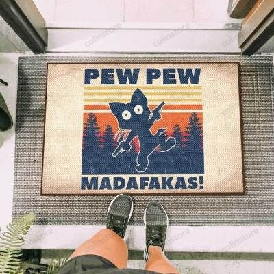 Black Cat Pew Pew Funny Outdoor Indoor Wellcome Doormat