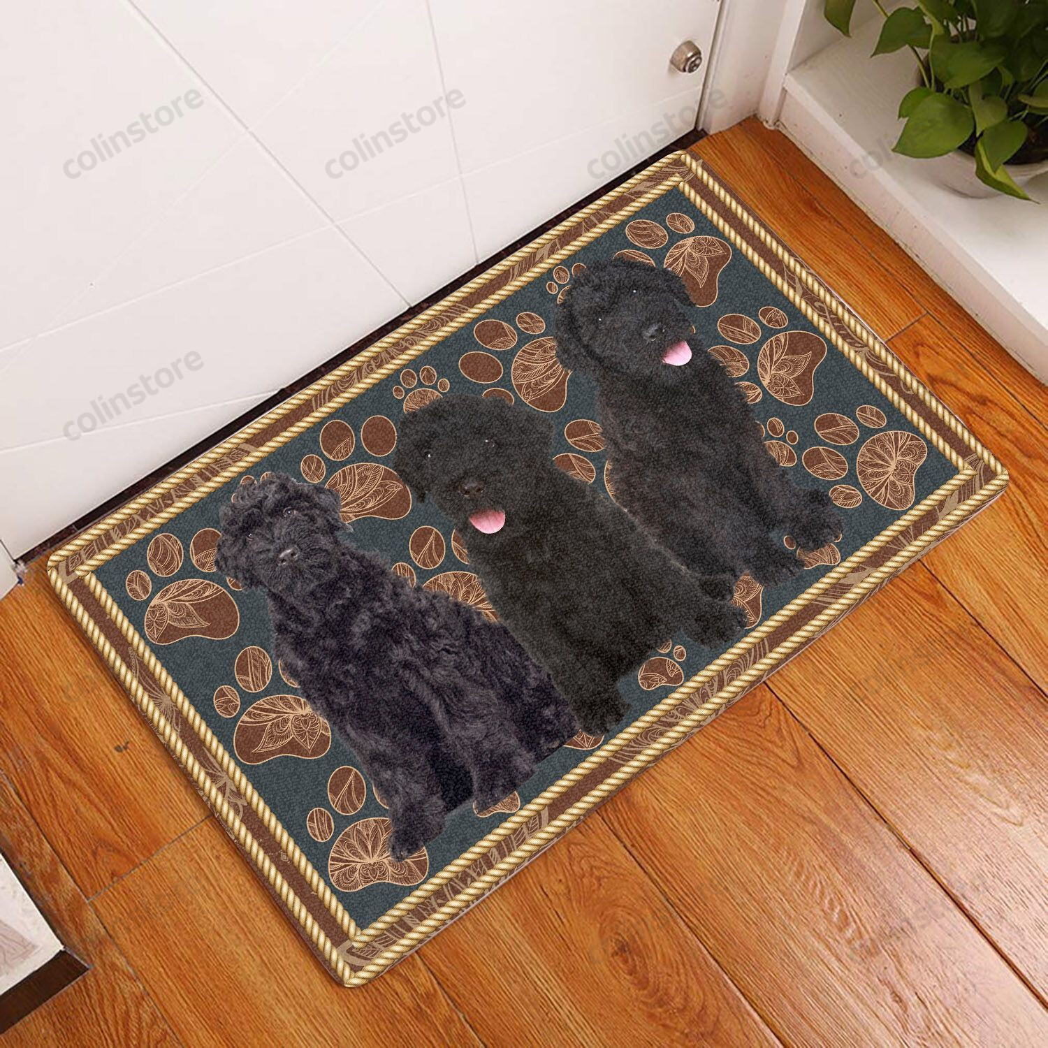 Black Russian Terrier Flower Paw - Dog Doormat Welcome Mat