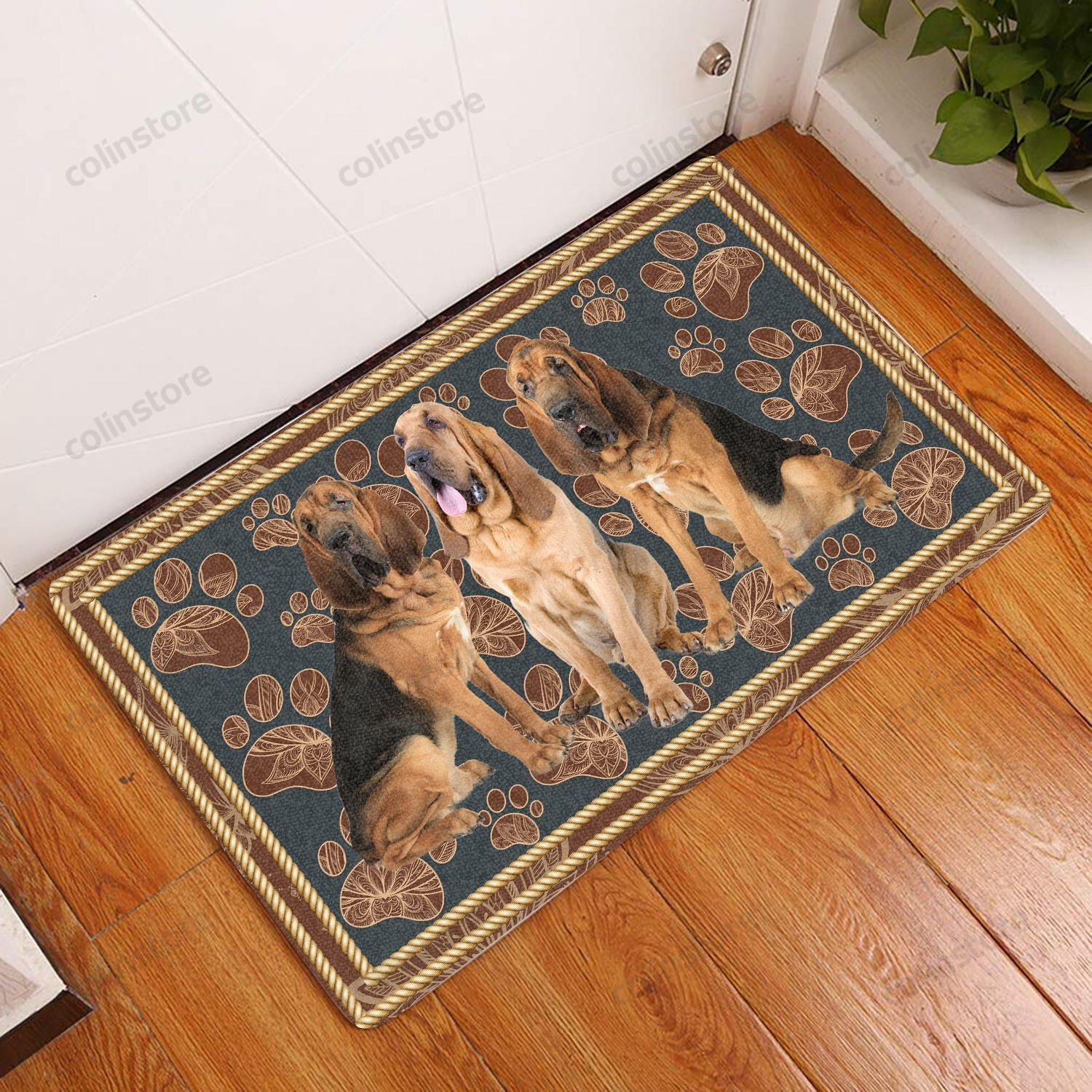 Bloodhound Flower Paw - Dog Doormat Welcome Mat