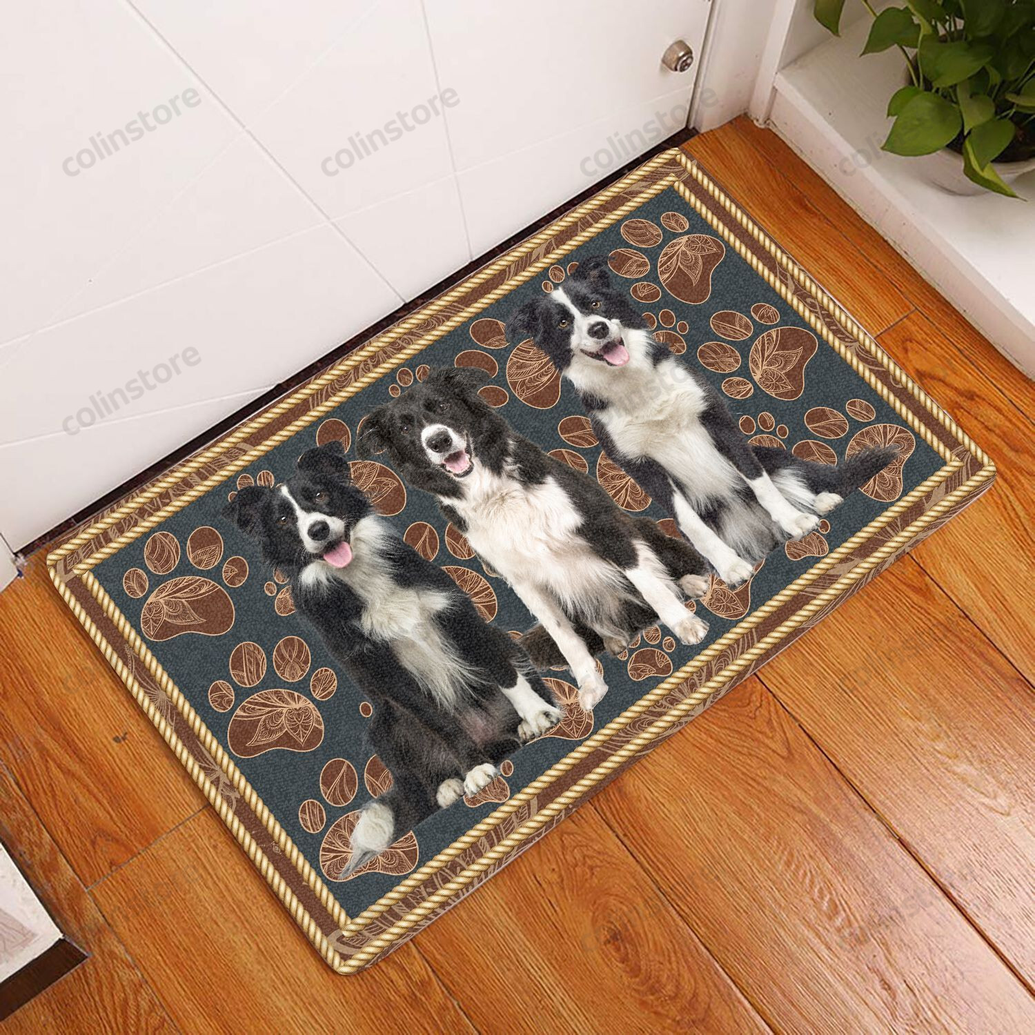 Border Collie Flower Paw - Dog Doormat Welcome Mat