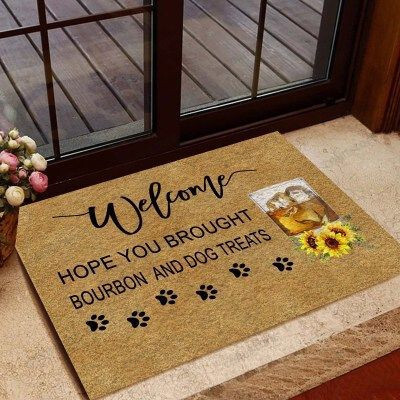 Bourbon Sunflower Dog Treats Funny Outdoor Indoor Wellcome Doormat