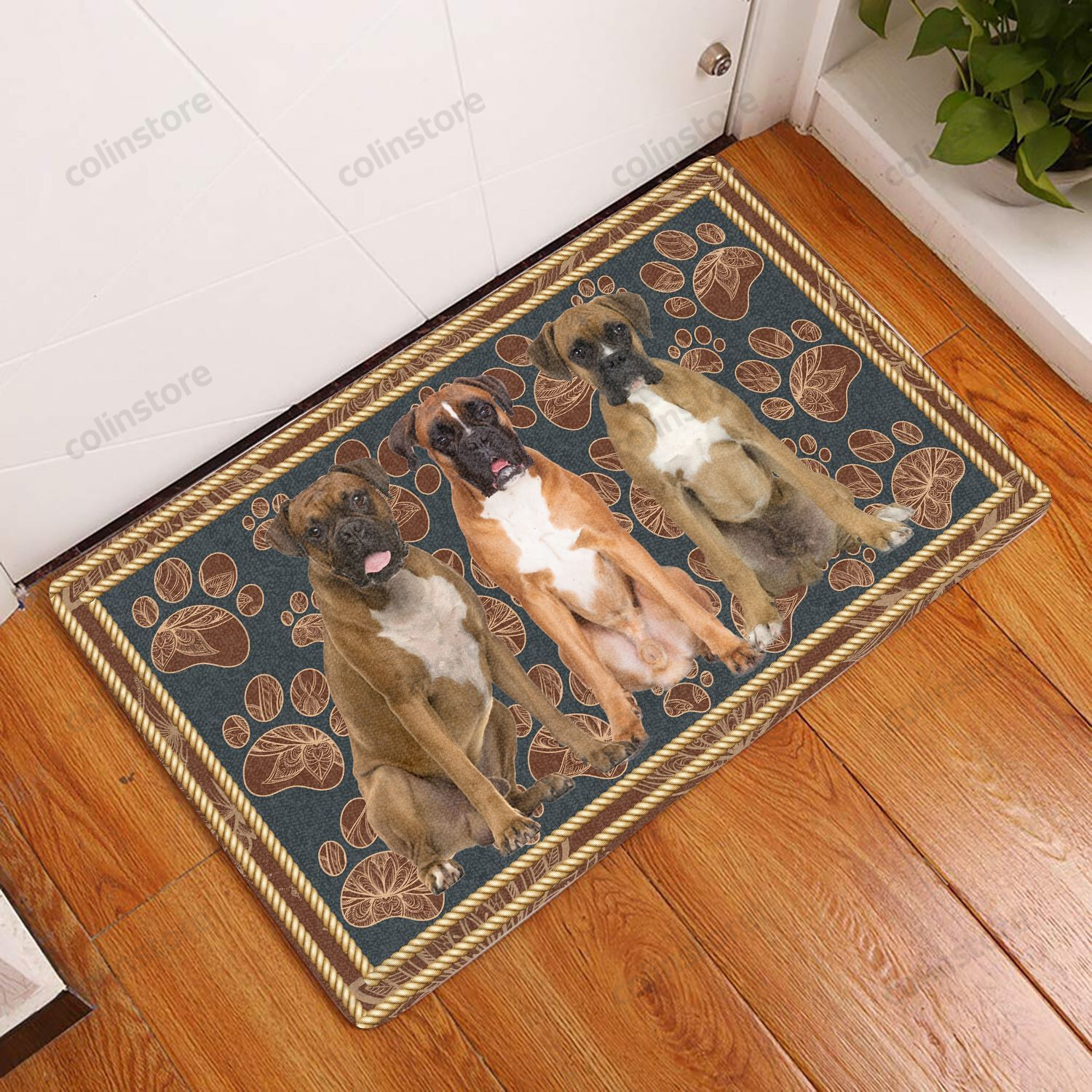 Boxer Flower Paw - Dog Doormat Welcome Mat