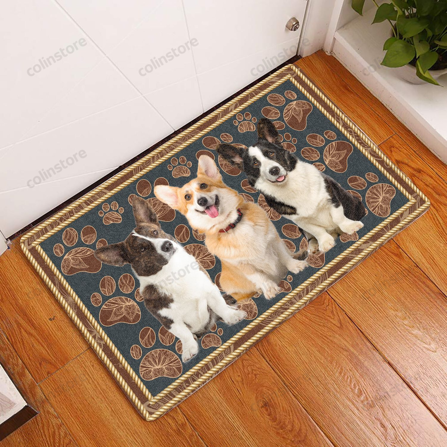 Cardigan Welsh Corgi Floral Paw - Dog Doormat Welcome Mat