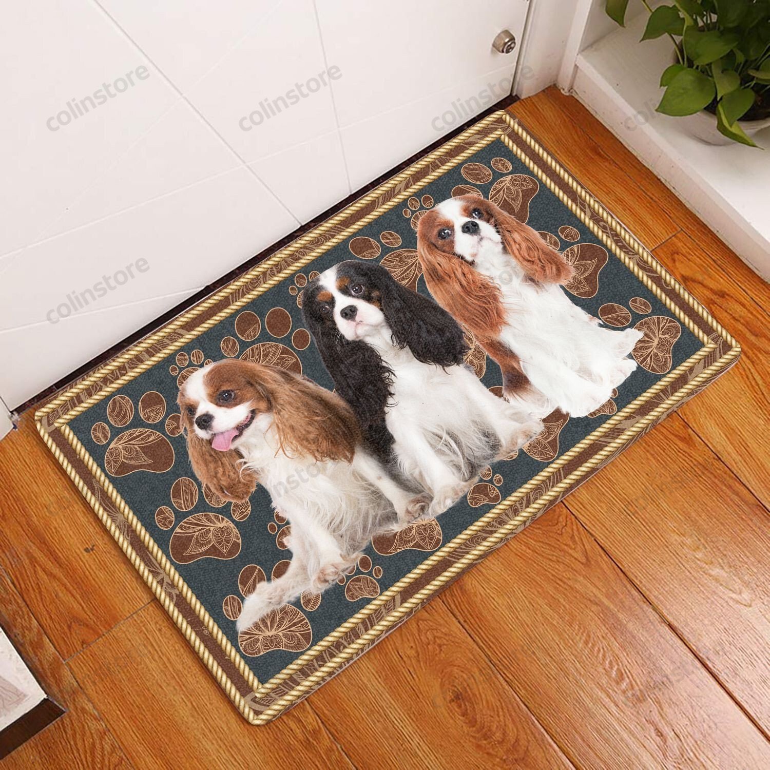 Cavalier King Charles Spaniel Flower Paw - Dog Doormat Welcome Mat