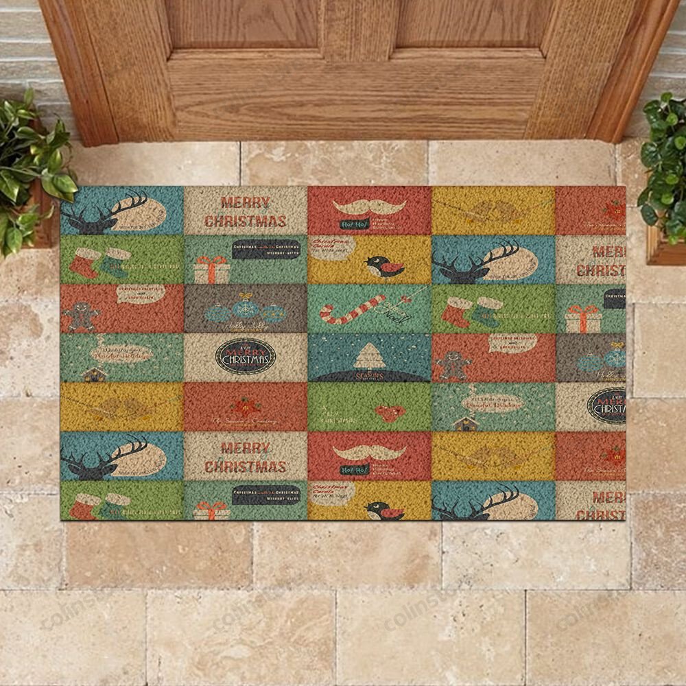 Christmas Logo And Icons Pattern Doormat Merry Christmas Doormat