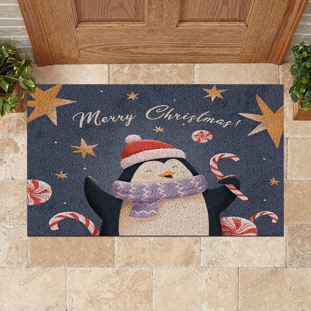 Christmas Penguin Doormat Merry Christmas Doormat