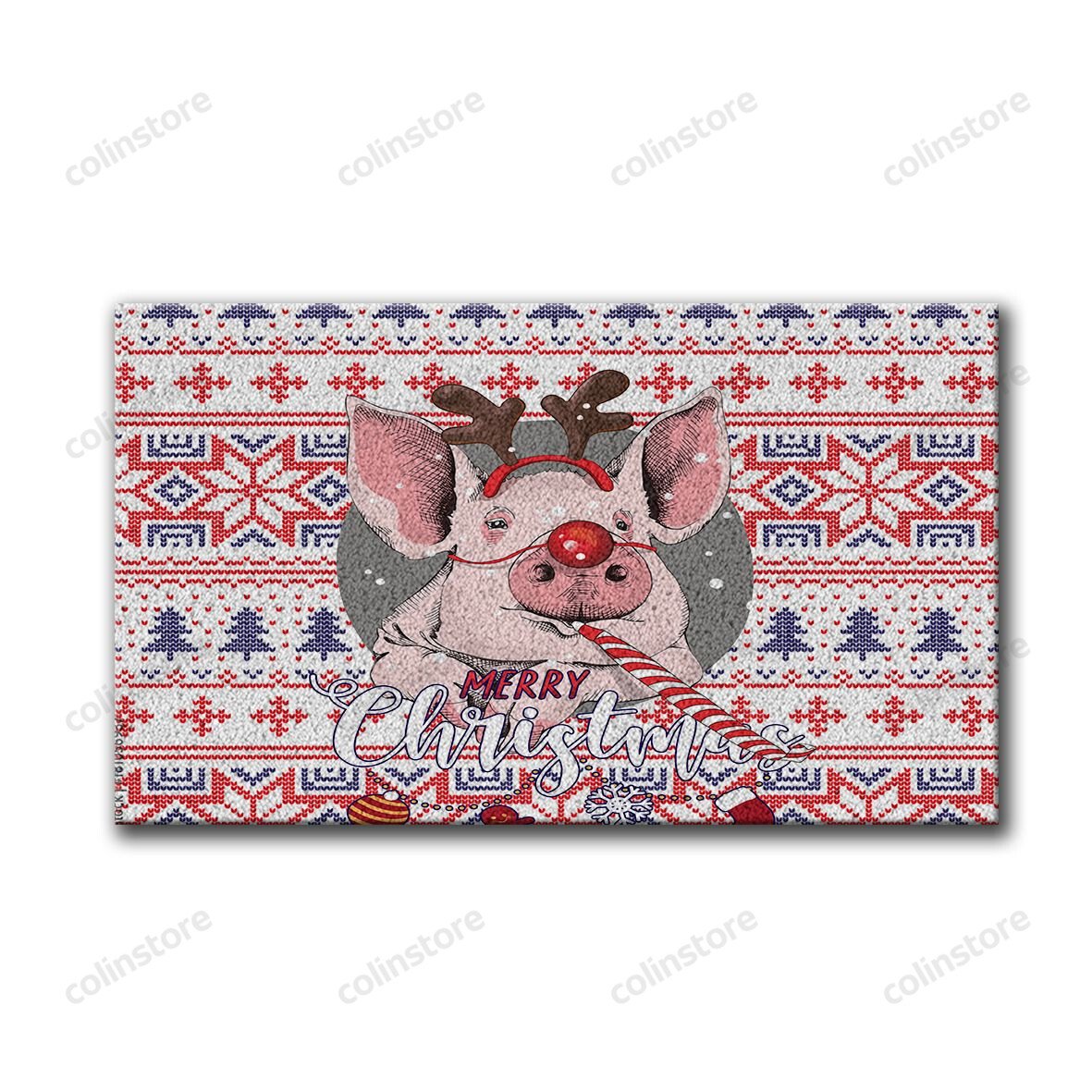 Christmas Pig Doormat Merry Christmas Doormat