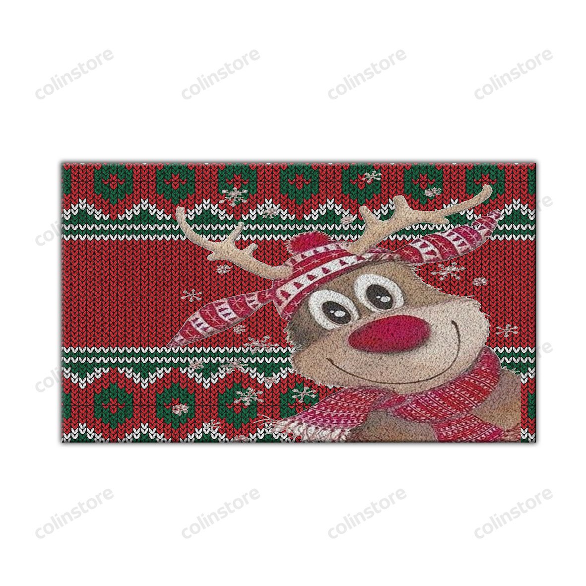 Christmas Reindeer Knitted Doormat Merry Christmas Doormat