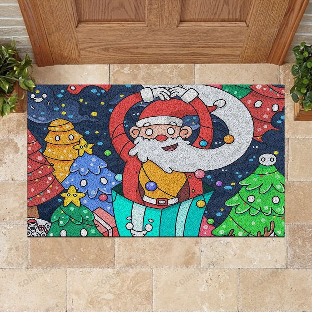 Christmas Santa Claus Tree Doormat Merry Christmas Doormat