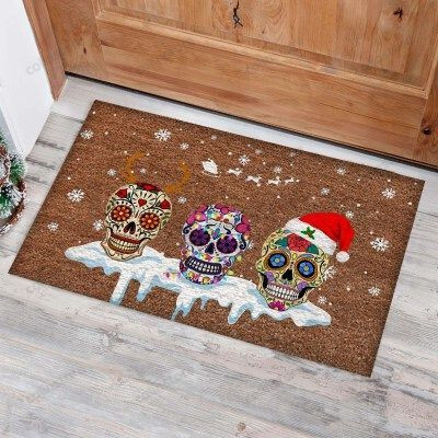 Christmas Snow Patterned Skulls Funny Outdoor Indoor Wellcome Doormat