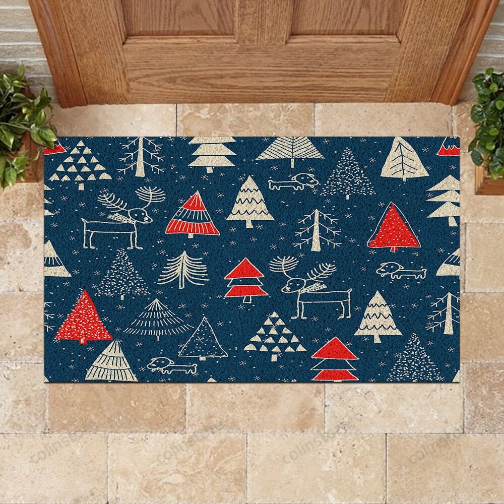 Christmas Tree And Reindeer Doormat Merry Christmas Doormat