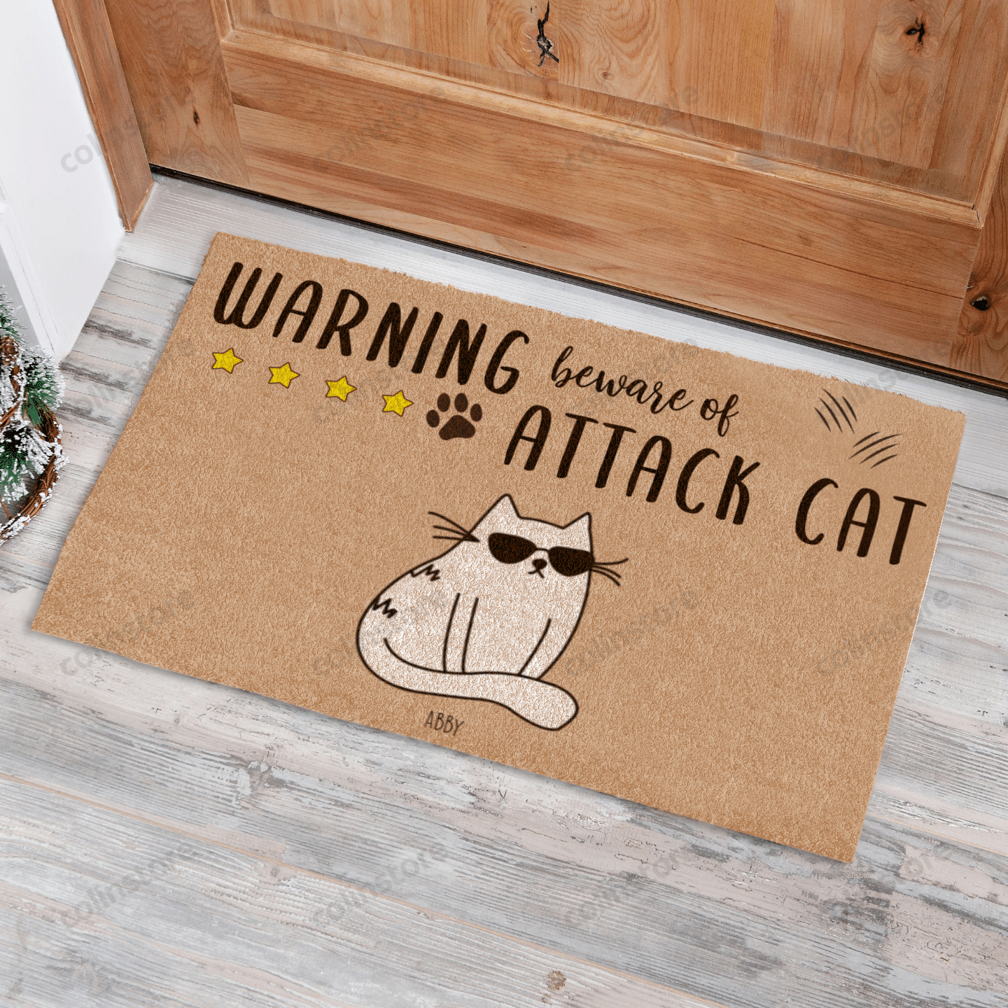 Cool Cat Warning Beware Of Attack Cat Funny Outdoor Indoor Wellcome Doormat