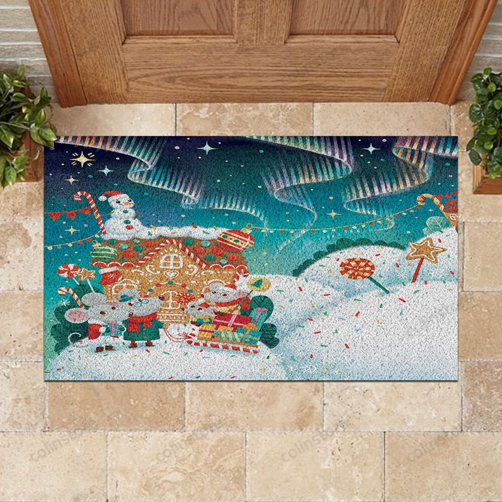 Cute Mouse And Snowman Christmas Doormat Merry Christmas Doormat