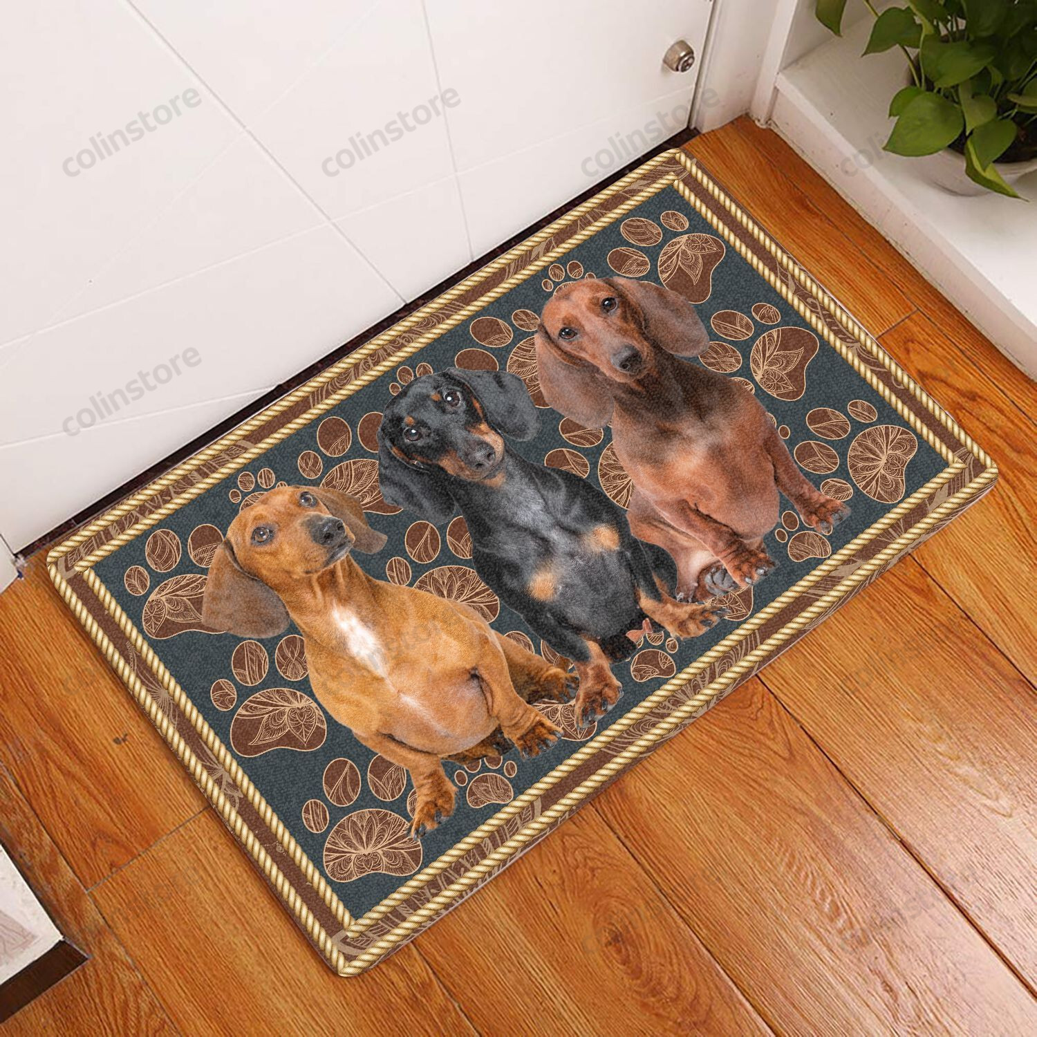 Dachshund Flower Paw - Dog Doormat Welcome Mat