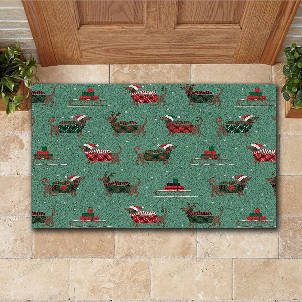 Dachshund Likes Christmas Doormat Merry Christmas Doormat