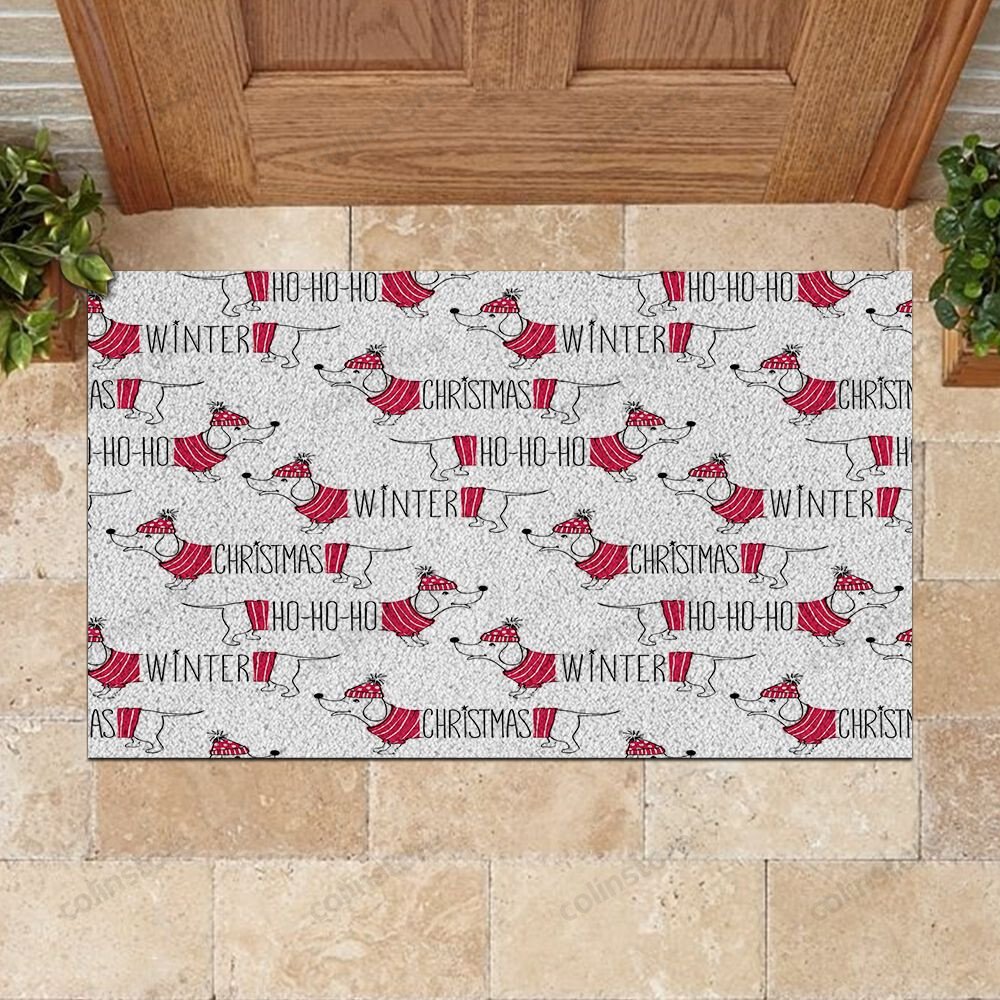 Dachshund Pattern Doormat Merry Christmas Doormat