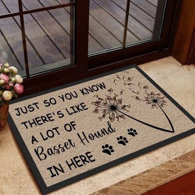 Dandelion Flower Basset Hound Funny Outdoor Indoor Wellcome Doormat