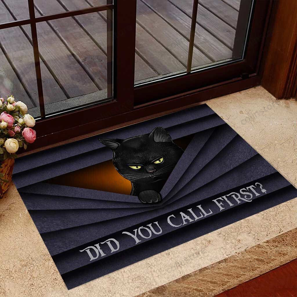 Did You Call First Black Cat Doormat Welcome Mat