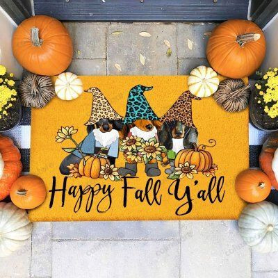 Dogs Dachshund Happy Fall Funny Outdoor Indoor Wellcome Doormat