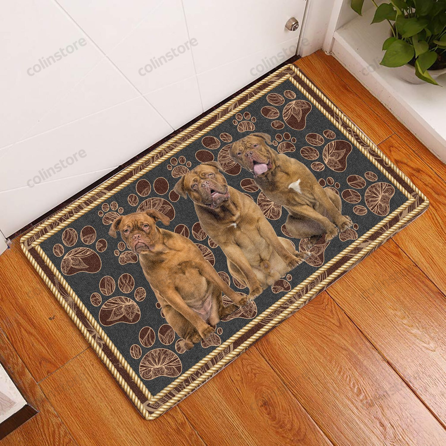 Dogue De Bordeaux Paw Floral - Dog Doormat Welcome Mat