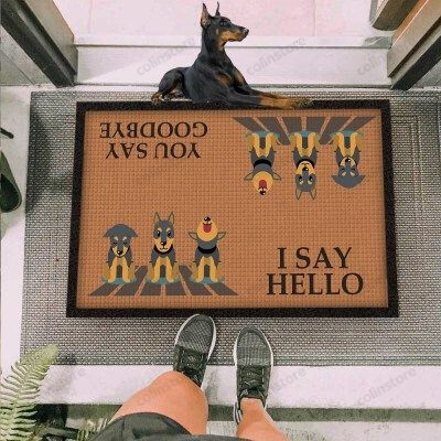 Dorbeman Dog I Say Hello Brown Funny Outdoor Indoor Wellcome Doormat