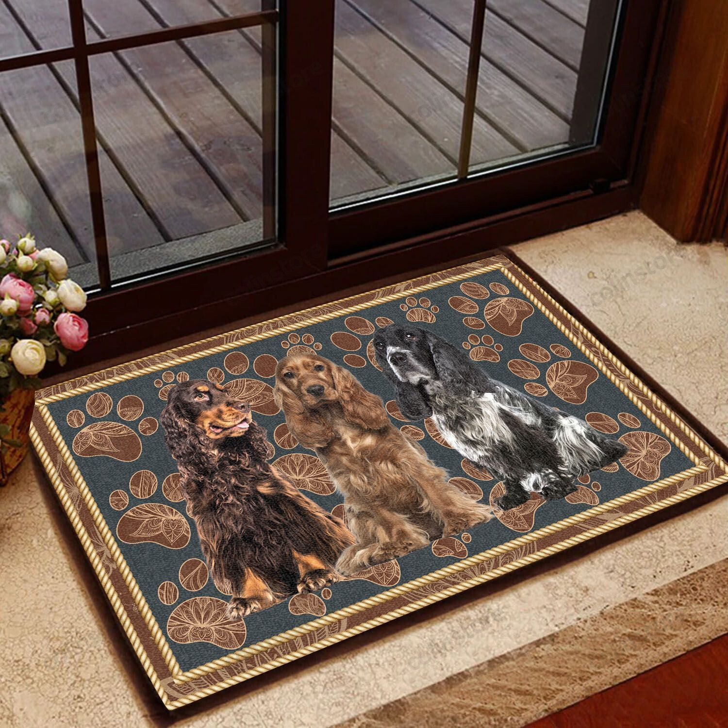 English Cocker Spaniel Floral Paw - Dog Doormat Welcome Mat