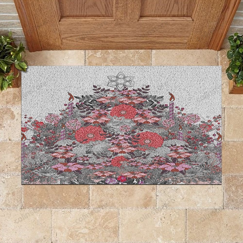 Floral Christmas Tree Doormat Merry Christmas Doormat