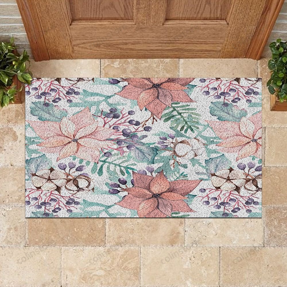 Flowers In Winter Doormat Merry Christmas Doormat