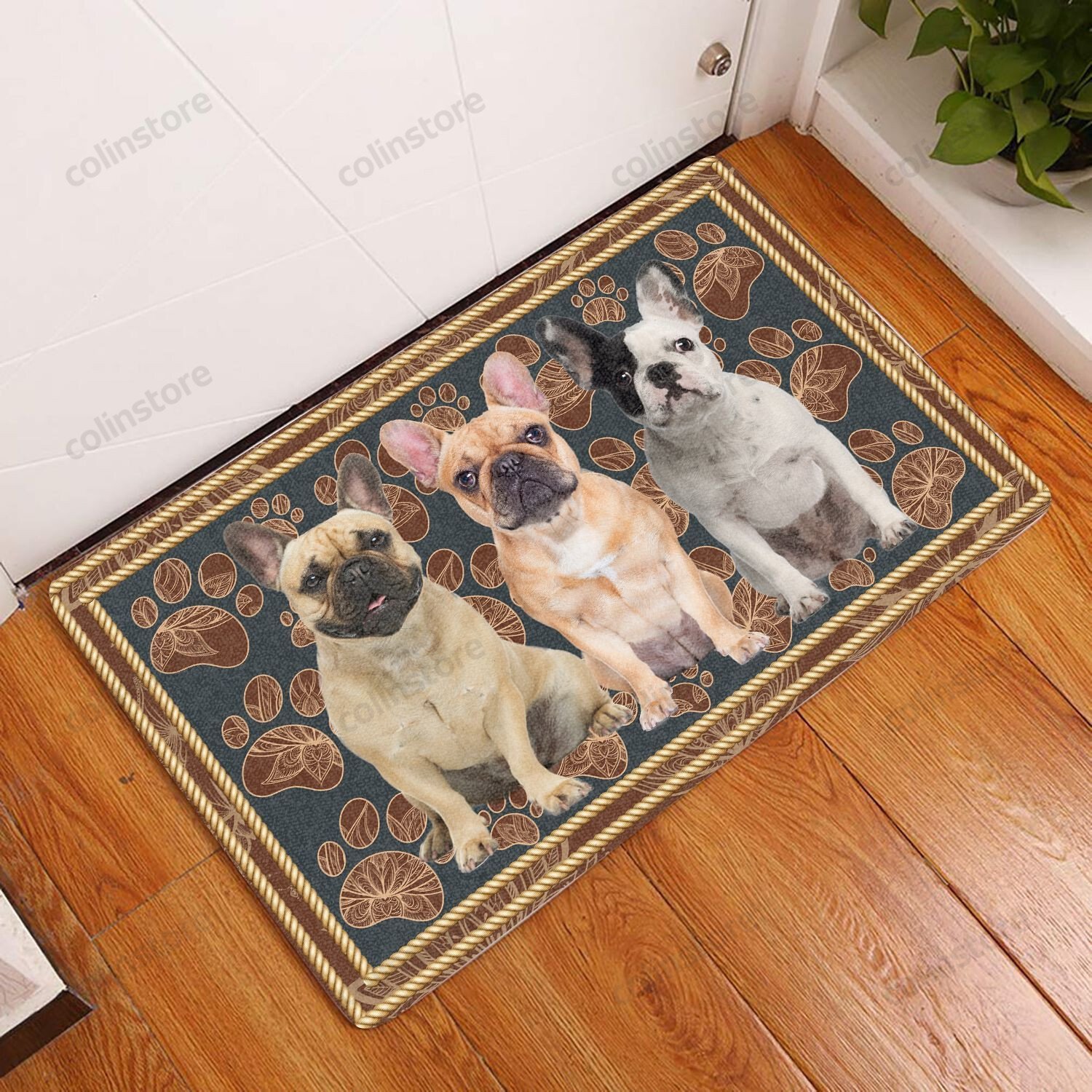 French Bulldog Flower Paw - Dog Doormat Welcome Mat