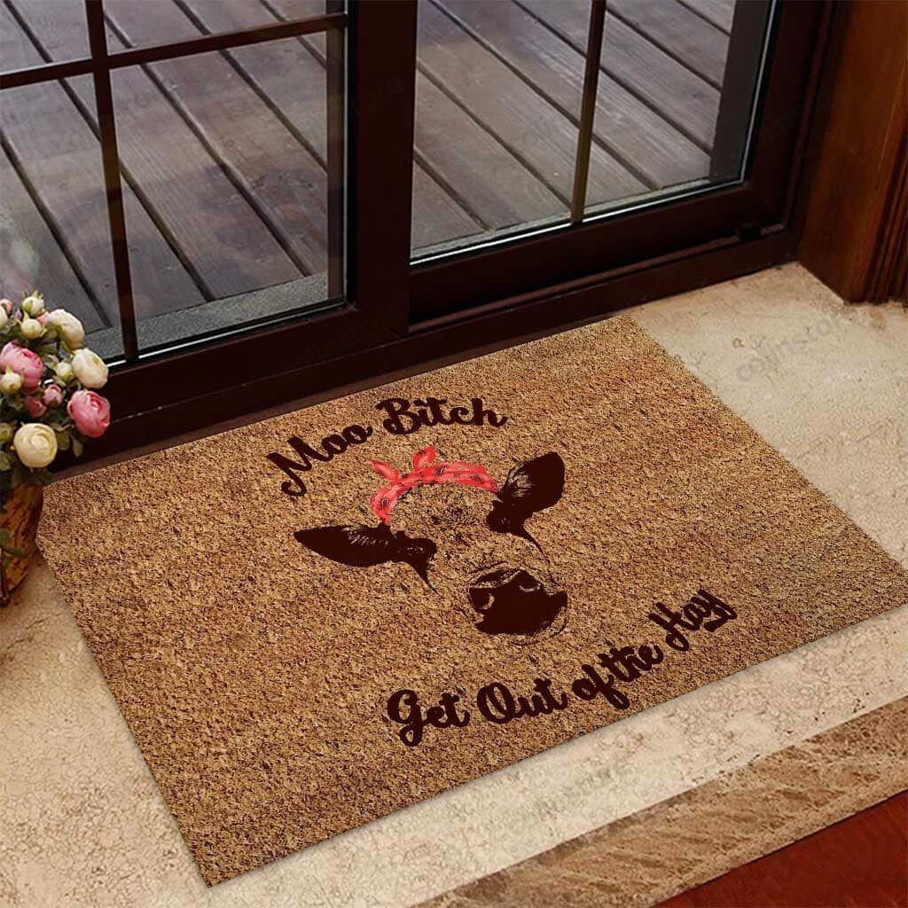 Get Out Of The Hay Cow Doormat Welcome Mat