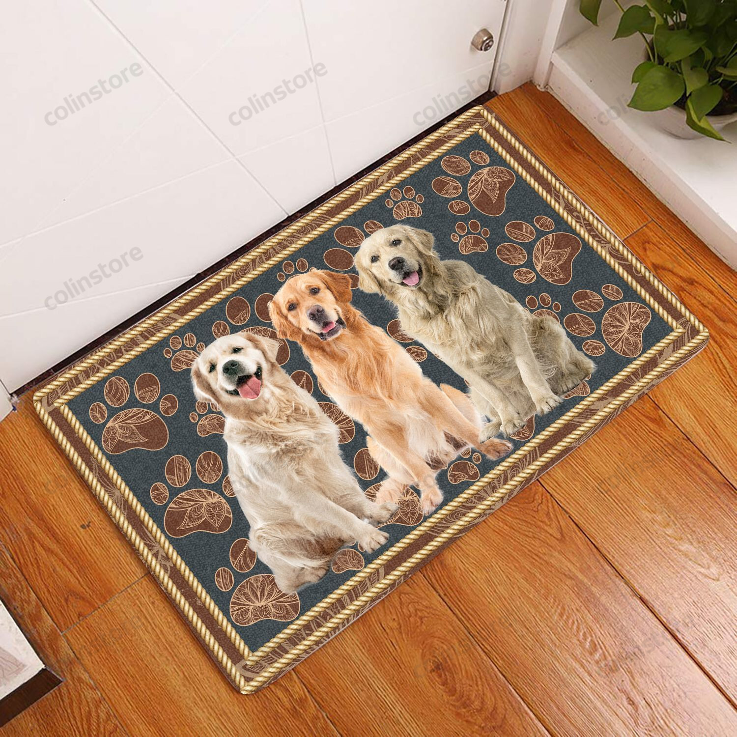 Golden Retriever Floral Paw - Dog Doormat Welcome Mat