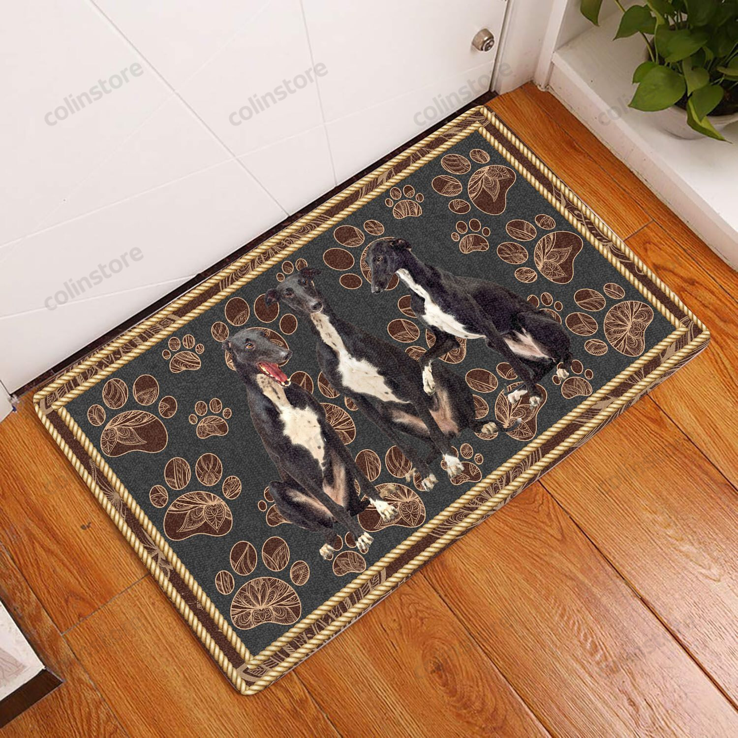 Greyhound Floral Paw - Dog Doormat Welcome Mat