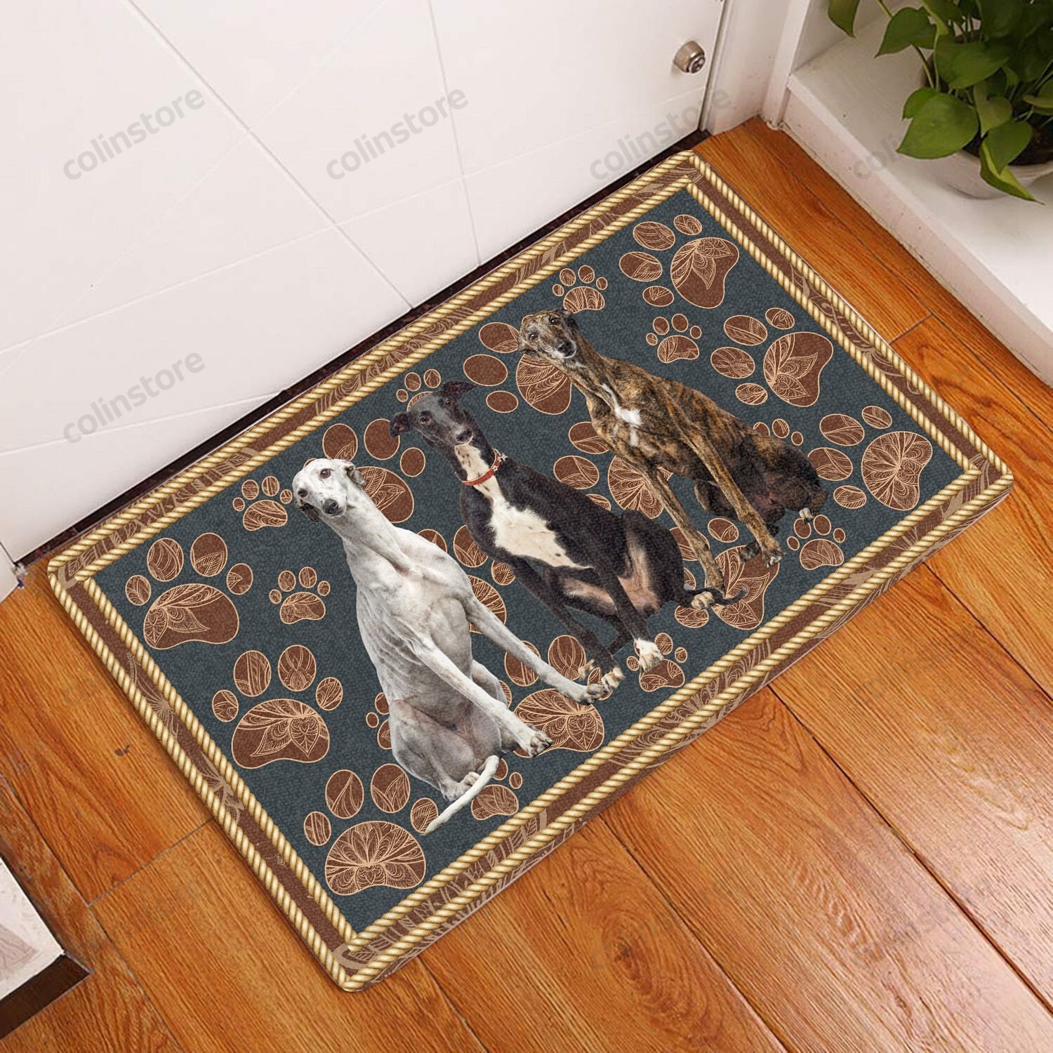 Greyhound Floral Paw Three Colors - Dog Doormat Welcome Mat