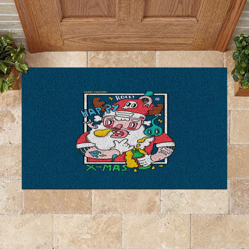 Happy Santa Claus Rock Doormat Merry Christmas Doormat