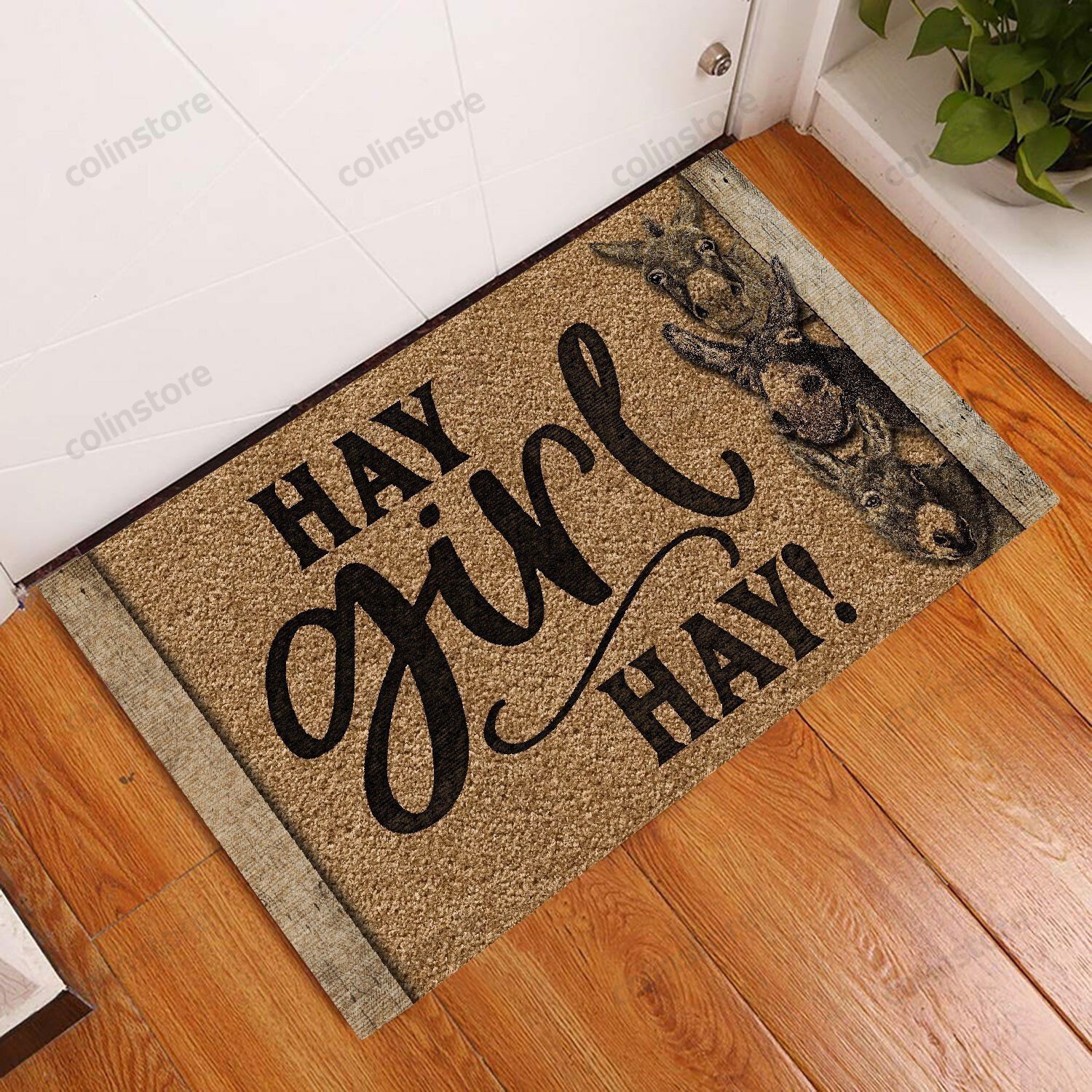 Hay Girl Hay Donkey Doormat Welcome Mat