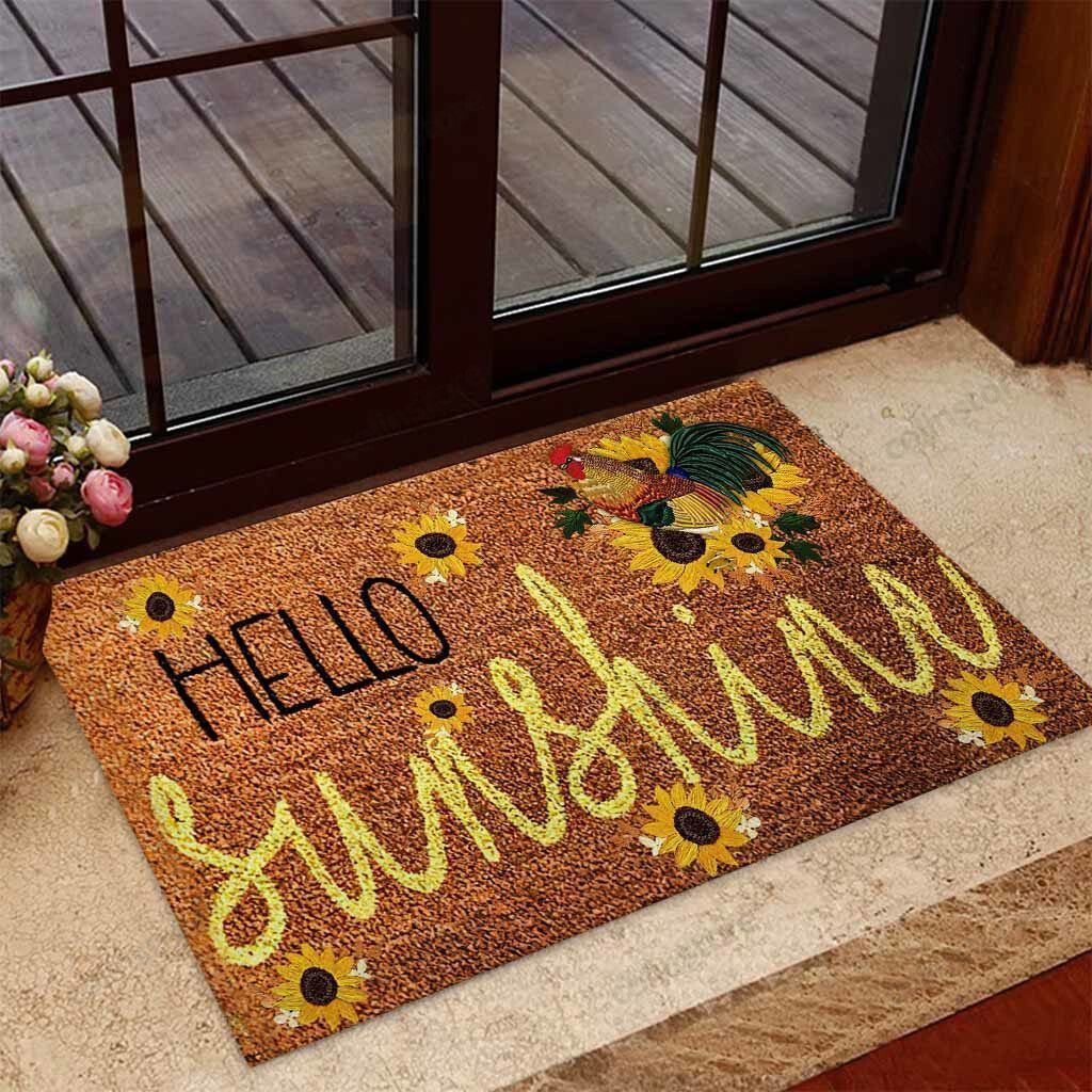 Hello Sunshine Chicken Doormat Welcome Mat